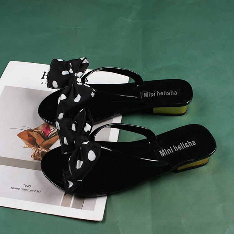 Yuzhihao Women s Polka Dot Bow Low Heel Flip-Flops for Summer Beach Outdoor 37
