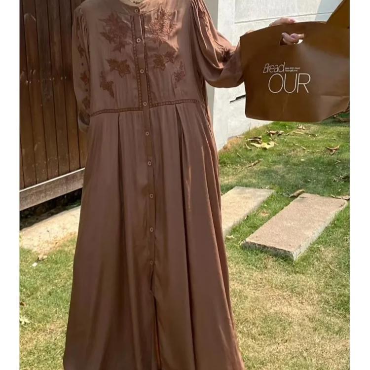 Spring Autumn Dress Women Floral Embroidery Fashion Ruffle Pleated Ladies Dresses Long Sleeve Loose Woman Dress