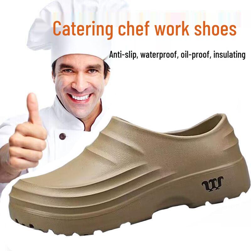 Men's Waterproof Non-Slip Black Leather Chef Shoes - Oil-Proof, Wear-Resistant, Soft Sole Slip-On for Kitchen Work