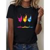 Wein Gläser Druck Rundhals T-Shirt Lässiges Kurzarm Top für Frühling & Sommer Damenbekleidung