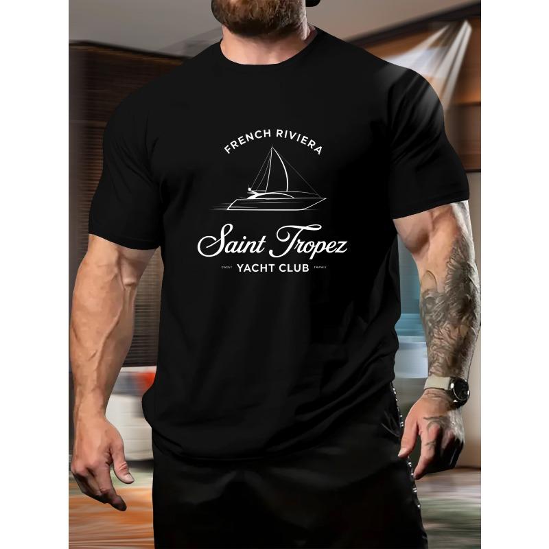 

Men s Yacht Club de Saint-Tropez Sailing Print T-Shirt , Summer Beachwear for Boating, Casual Short Sleeve Round Neck Top (Machine Washable) 4XL чорний