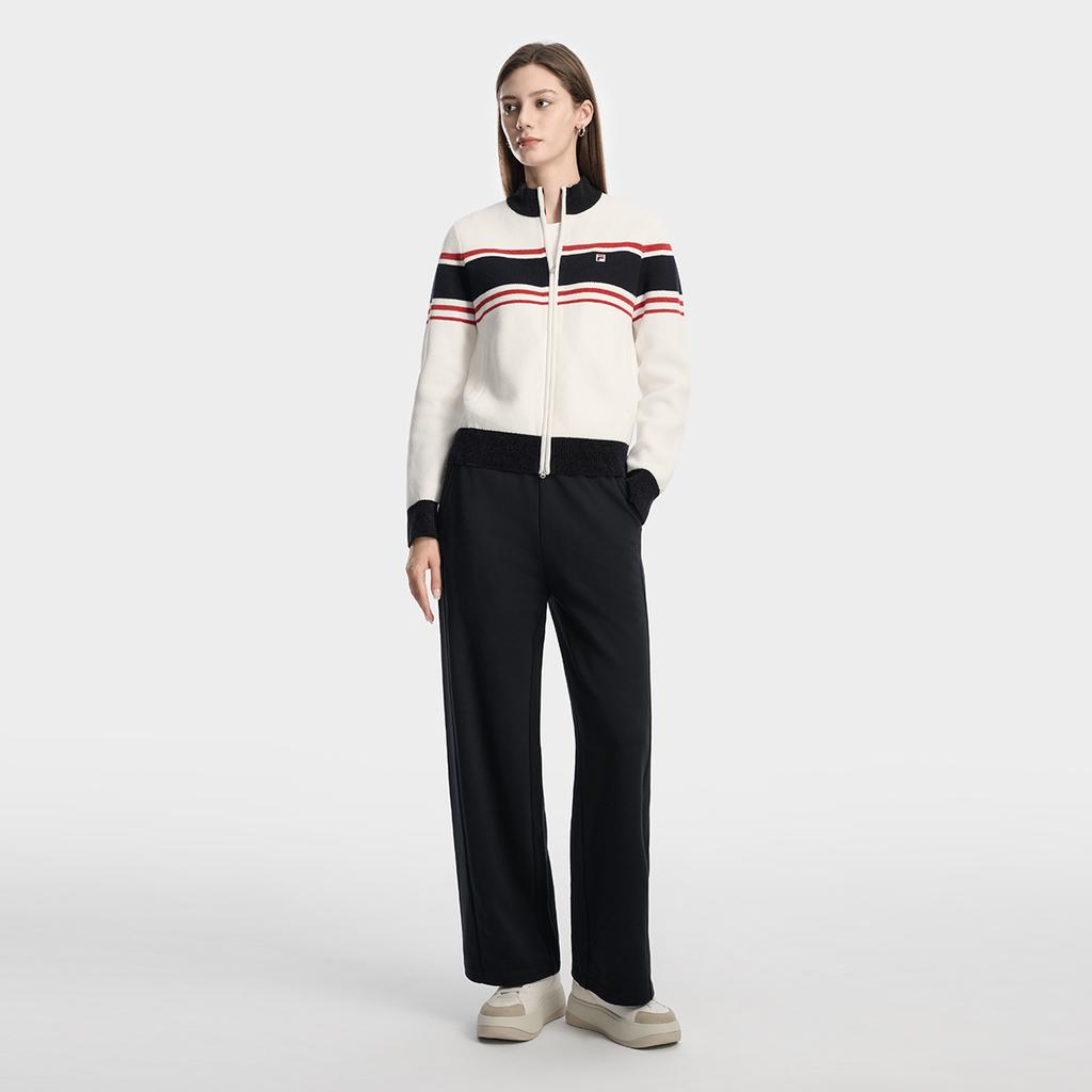 Fila Heritage Classic Fashion Simple Striped Trendy Comfortable Casual Versatile Warm Knitted Cardigan Sweater Women Outerwear F11W618404FWT