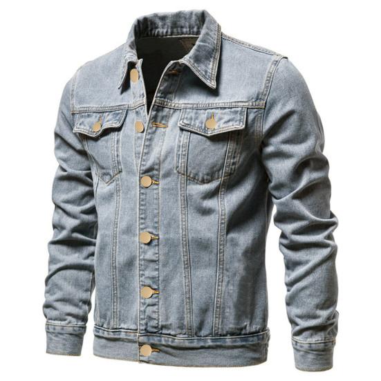 Spring Men Denim Jacket Lapel Single Breasted Solid Color Fashion Motorcycle Jeans