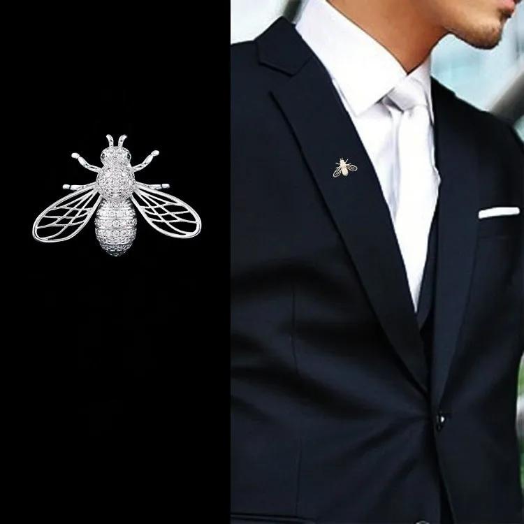 Trendy Animal Crystal Bee Brooch Metal Zircon Lapel Pins Men's Suit Shirt Small Collar Pin Corsage Jewelry for Women Accessories