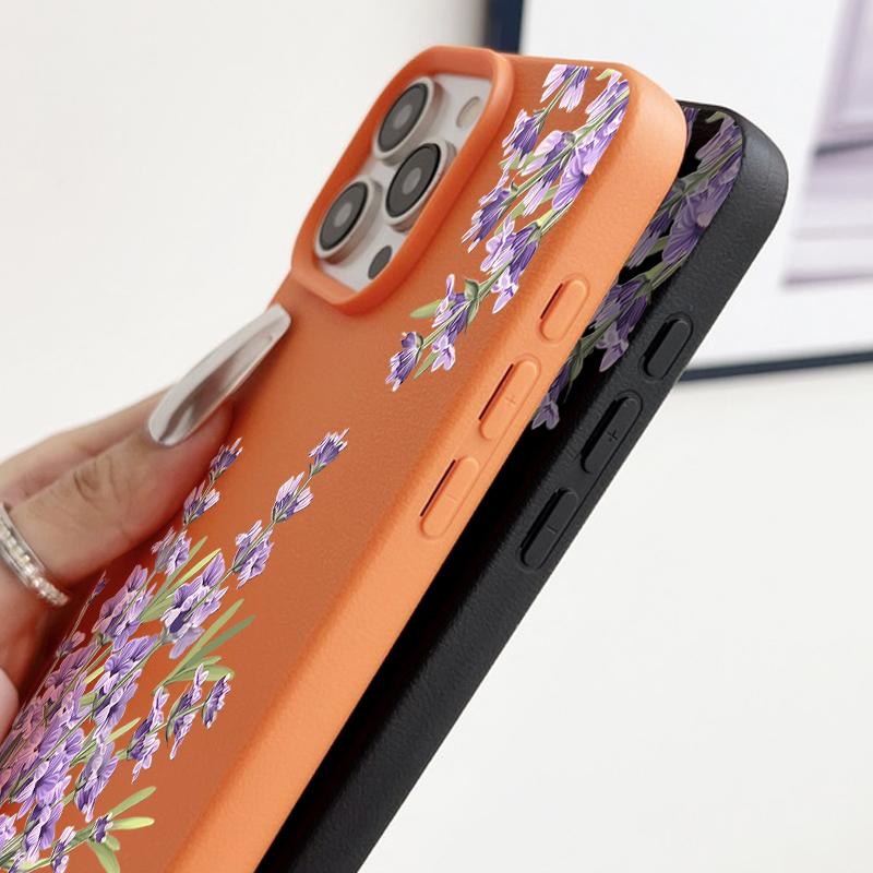 Matte Leather Texture Shockproof Phone Case For iPhone 16 Pro Max 15 14 Pro 13 12 11 Purple Flower Pattern Slim TPU Soft Bumper Cover