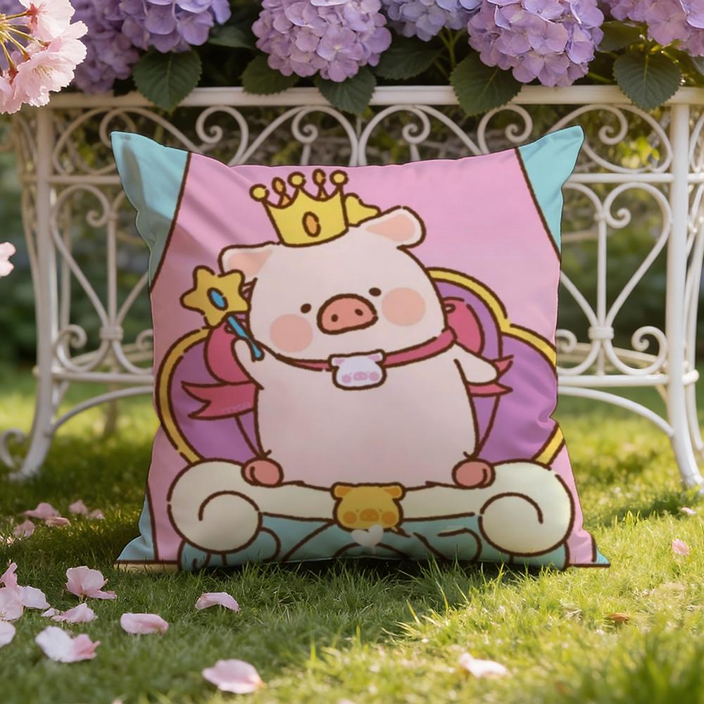 Cartoon L-Lulu Pig Pink Cushion Cover Home & Car Dual-Scene Pillow Cover: Reversible for Premium Comfort
