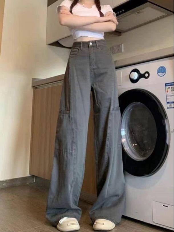 Women's High Waist Retro Wide Leg Cargo Jeans