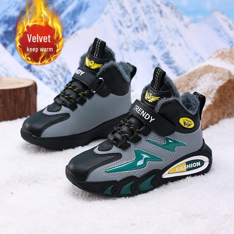 2025 Boys' Winter Sports Shoes: Cotton, Velvet-Lined, Leather-Style, Lightweight, and Warm