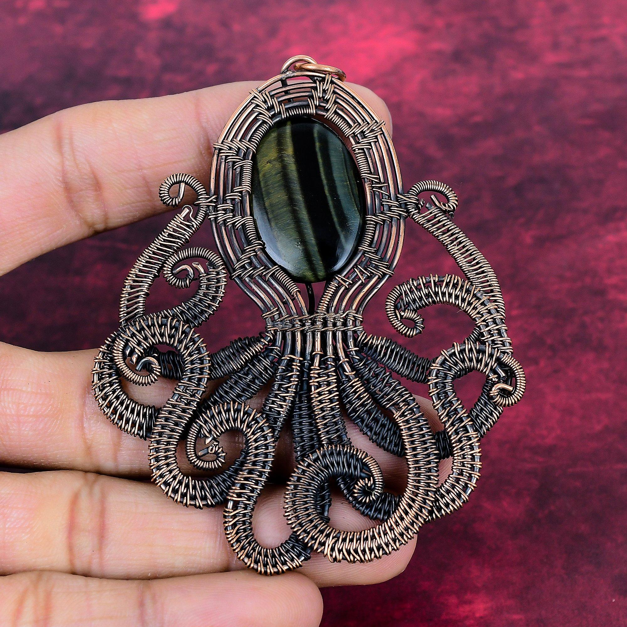 

Pietersite Gemstone Pendant Copper Wire Wrapped Jewelry Elegant Octopus Pendant