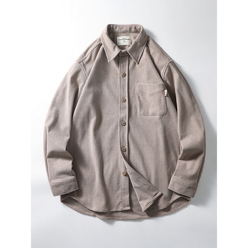 American-Style Corduroy Thickened Work Shirt for Men, Autumn and Winter Long-Sleeve Casual Jacket, Export Men s Waffle Shirt Camel M