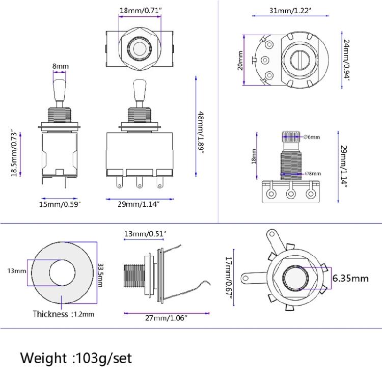 Guitar Wiring Harness 3 Way A250K 2V 2T and Jack Prewired Guitar Wiring Hareness
