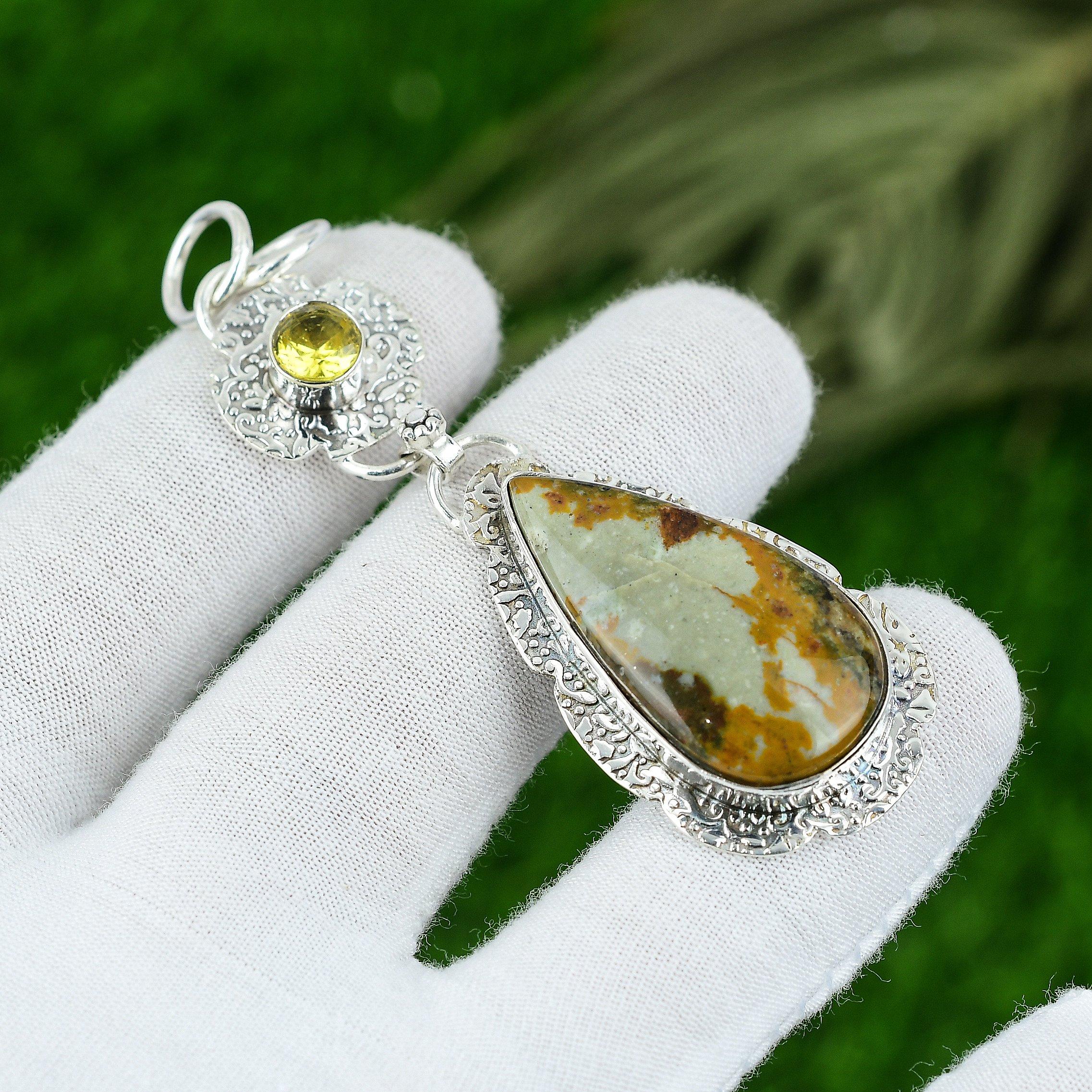 

Natural Polychrome Jasper Gemstone Jewelry 925 Sterling Silver Pendant For Women