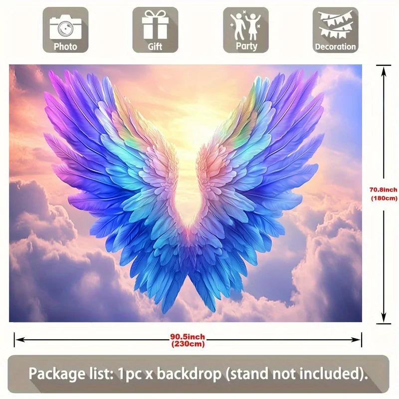 1pc 3D Angel Wings Wall Hang - Vibrant Multi-color Polyester Decoration Suitable for Weddings Birthdays and Party Events