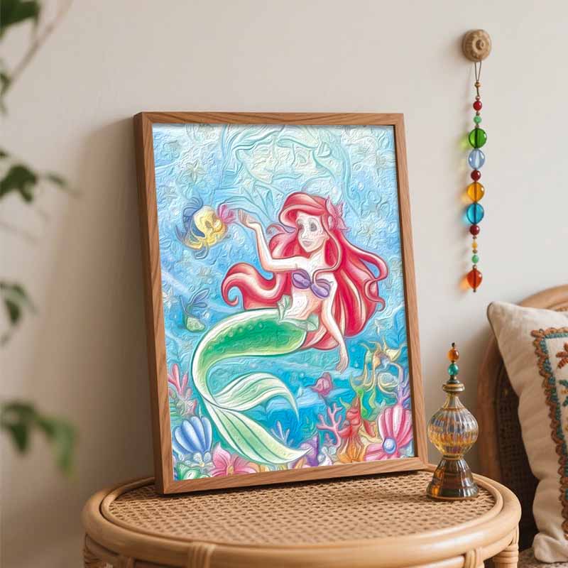 Disney DIY Little Mermaid Oil Painting Art Painting Kit Home Wall Decor Handmade Gift for Girls Room Living Room Bedroom Acrylic Art Set