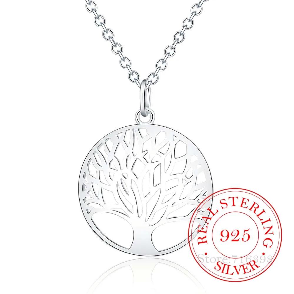 Lebensbaum Kristall Rund Kleiner Anhänger Halskette 925 Sterling Silber Schmuck Halskette Elegant Damen Schmuck Geschenk Drop Shipping