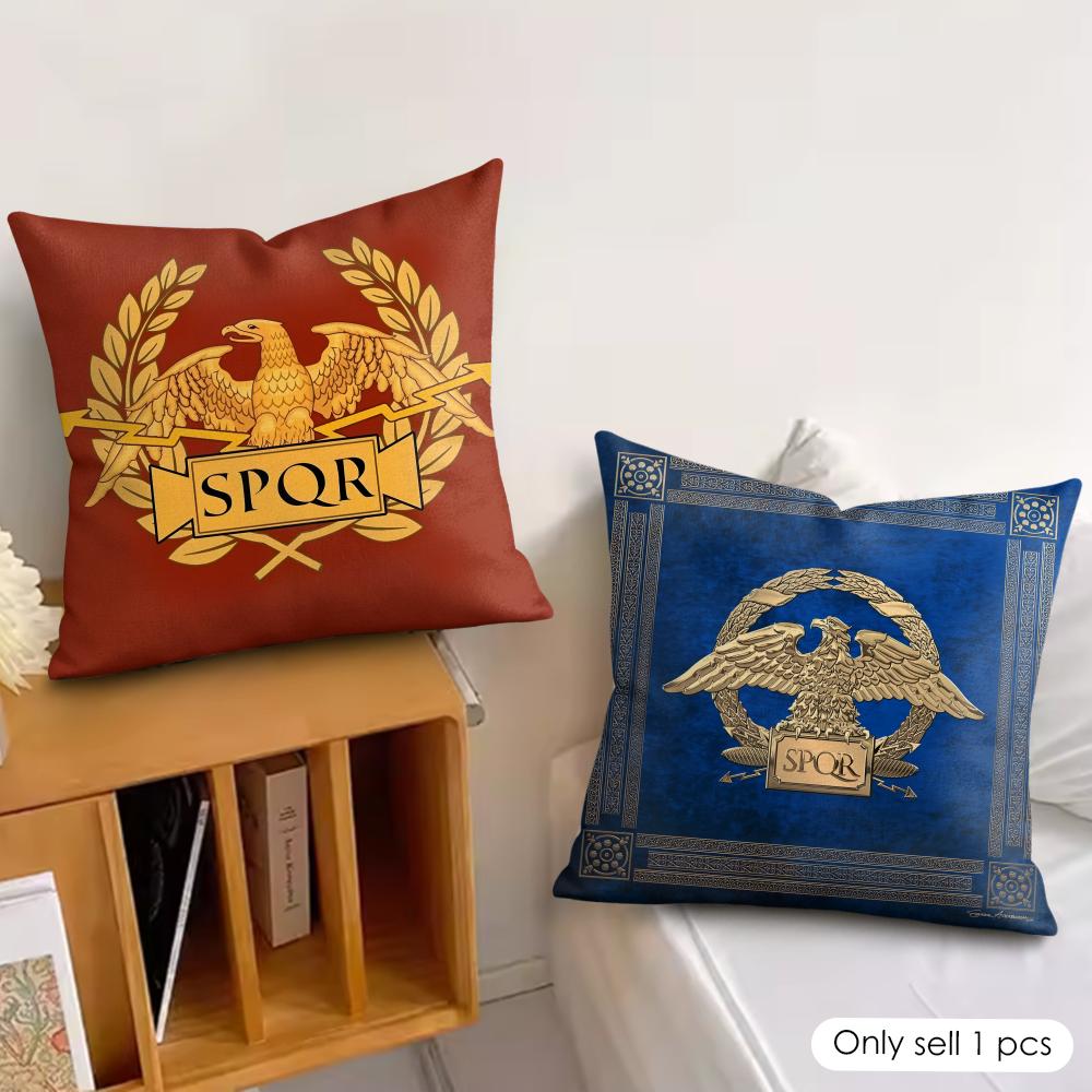 Gold Imperial Eagle Rome Spqr Cushion Cover Silky Short Plush Invisible Zipper Dustproof Sofa Pillow Case For Home Decor