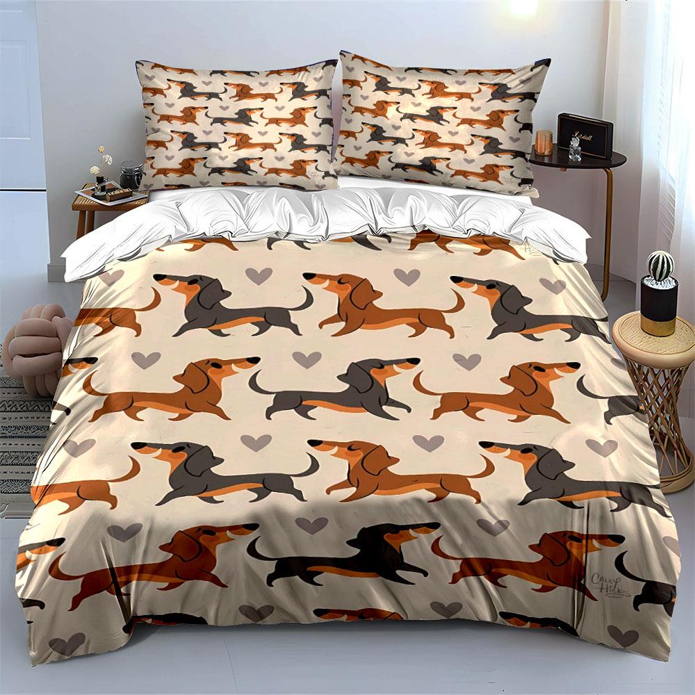 Dachshund Hundmönster Sängkläder Sängkläder Påslakan Set Påslakan Örngott (1 * Påslakan 2 * Örngott, utan påslakan)