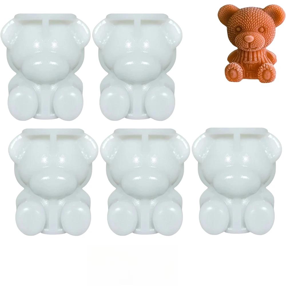 3D Teddy Bear Silicone Ice Cube Mold Soap Candle Mold Cake Baking Mold Handmade Cute Ice Cream for Beverage Coffee Milk Tea