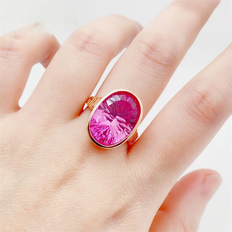 Purple Gold Pink Stone Ring Fashion Rose Gold Plated Luxury Atmospheric Oval Ring