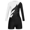 Kids Girls Dance Clothing Set Long Sleeve Mock Neck Shiny Rhinestones Decor Leotard Jumpsuit and Shorts