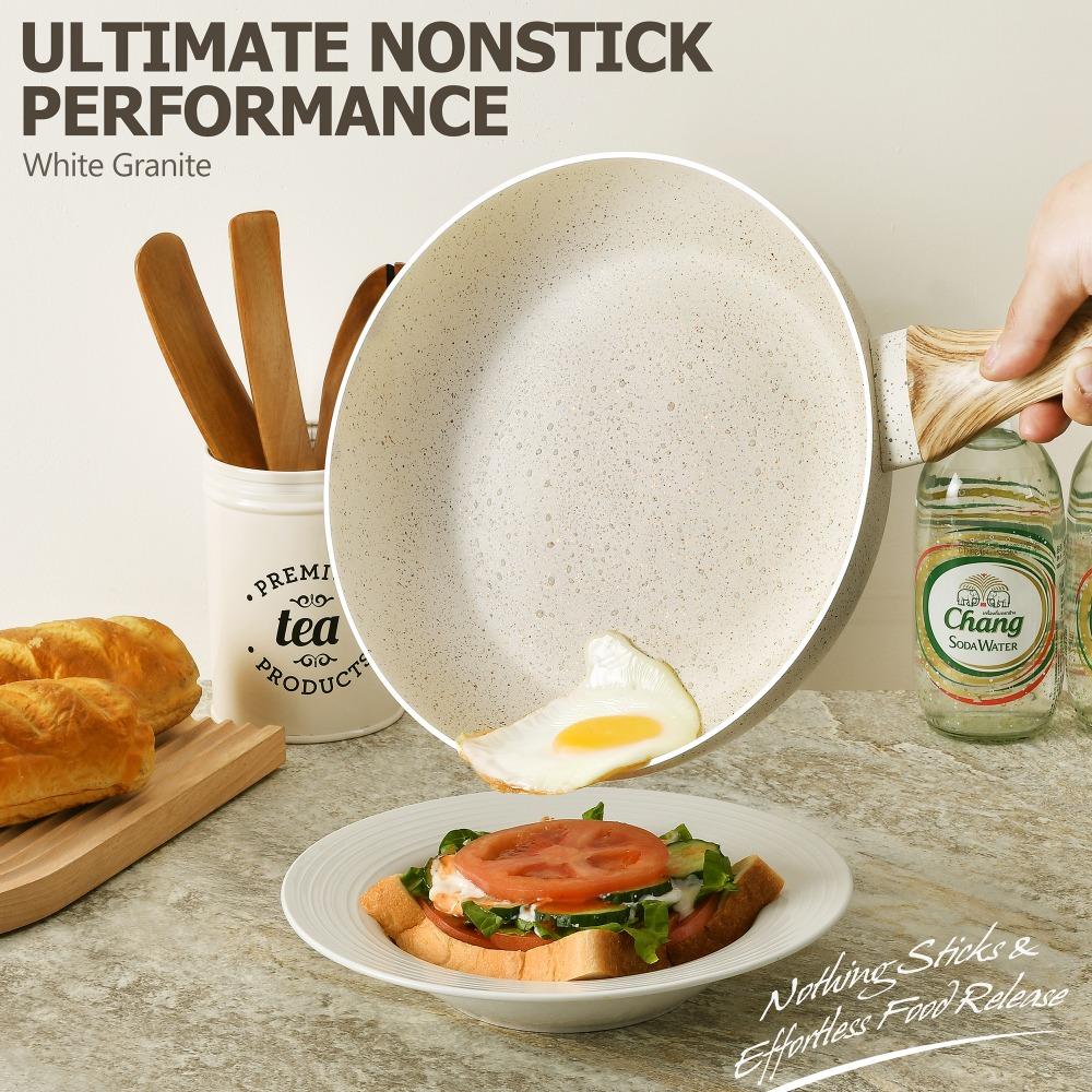 MICHELANGELO 3pcs Nonstick Cookware Sets White Granite Induction Cookware 8/9.5/11 Inch Frying Pan  Non-toxic Healthy Pan