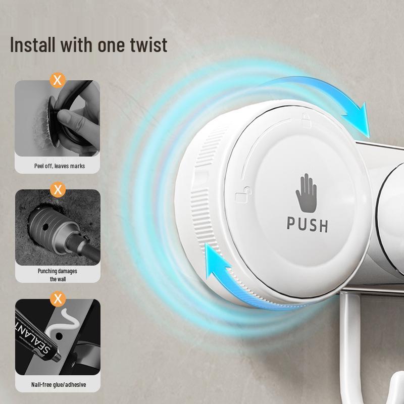 No-Drill Mop & Broom Wall Mount Clip with Suction Cup