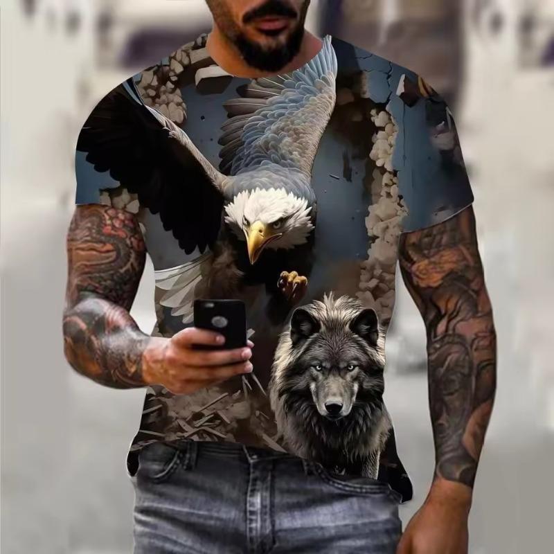 Pánské tričko Harajuku Hip Hop Trend Street Ležérní Kulatý výstřih Krátký rukáv Volný Top Zábavné tričko s 3D potiskem Animal Eagle