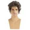 Mens Short Curly Wig Brown Gray Blend Fashionable Daily Wear
