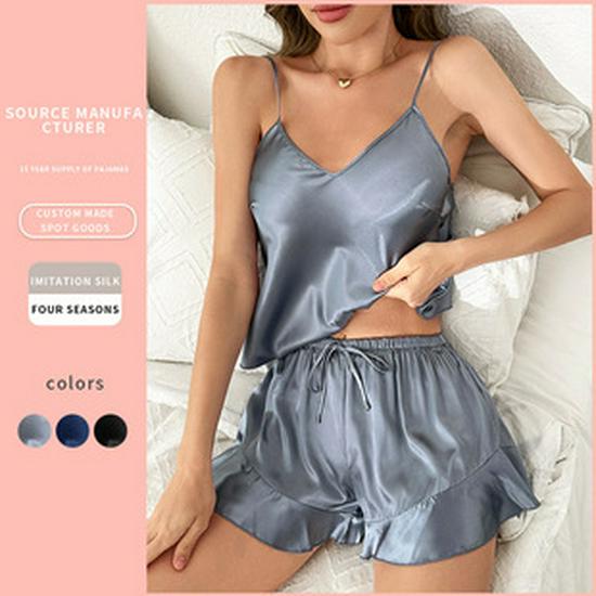 Plus Size European & American Ice Silk Print Pajamas - Fashionable Casual Homewear for Women