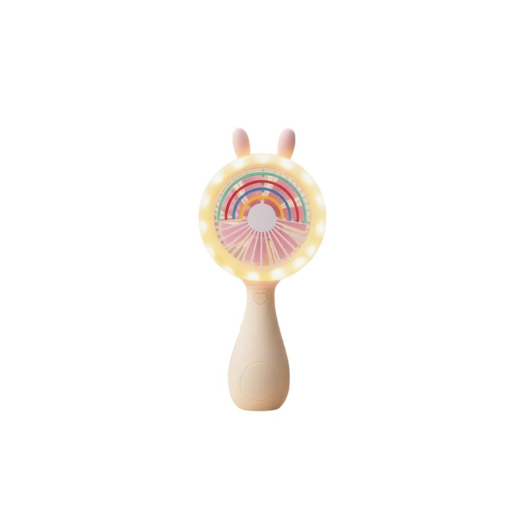 Portable Rechargeable Desktop Fan with Bunny Ear Design USB Powered Small Personal Fan with LED Light Ring Suitable for Office Home Travel Use