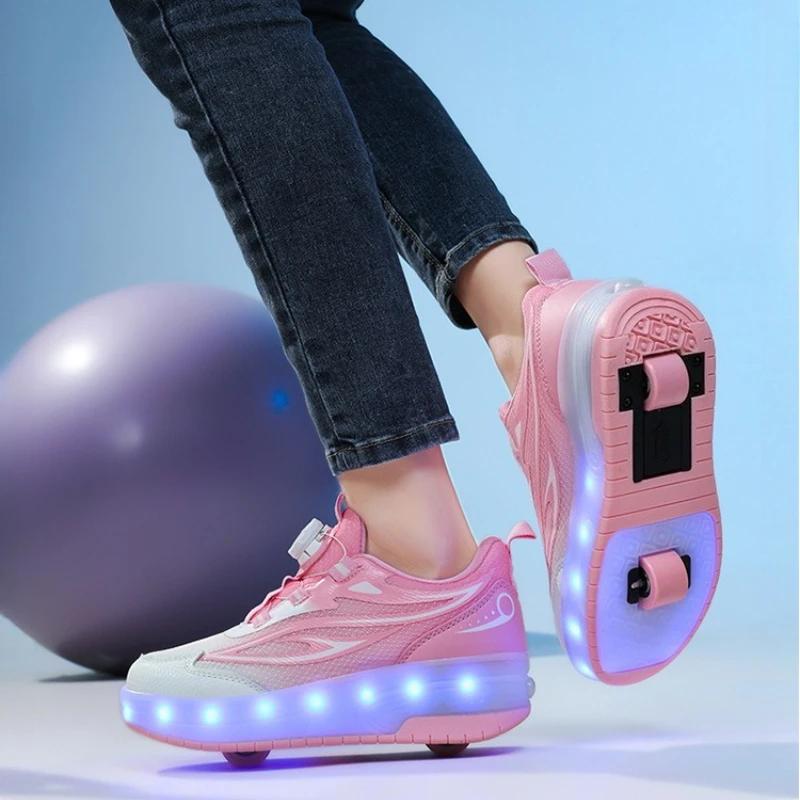 Children's 2-in-1 Removable Roller Skating Shoes for Skating and Parkour Racing Roller Skate Shoes Women's Sneaker with 2 Wheels