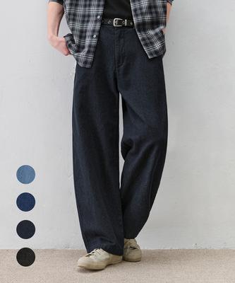 DRAW FIT [Genflox X Drawfit] Wide Curved Linen Denim Pants [4 Colors]
