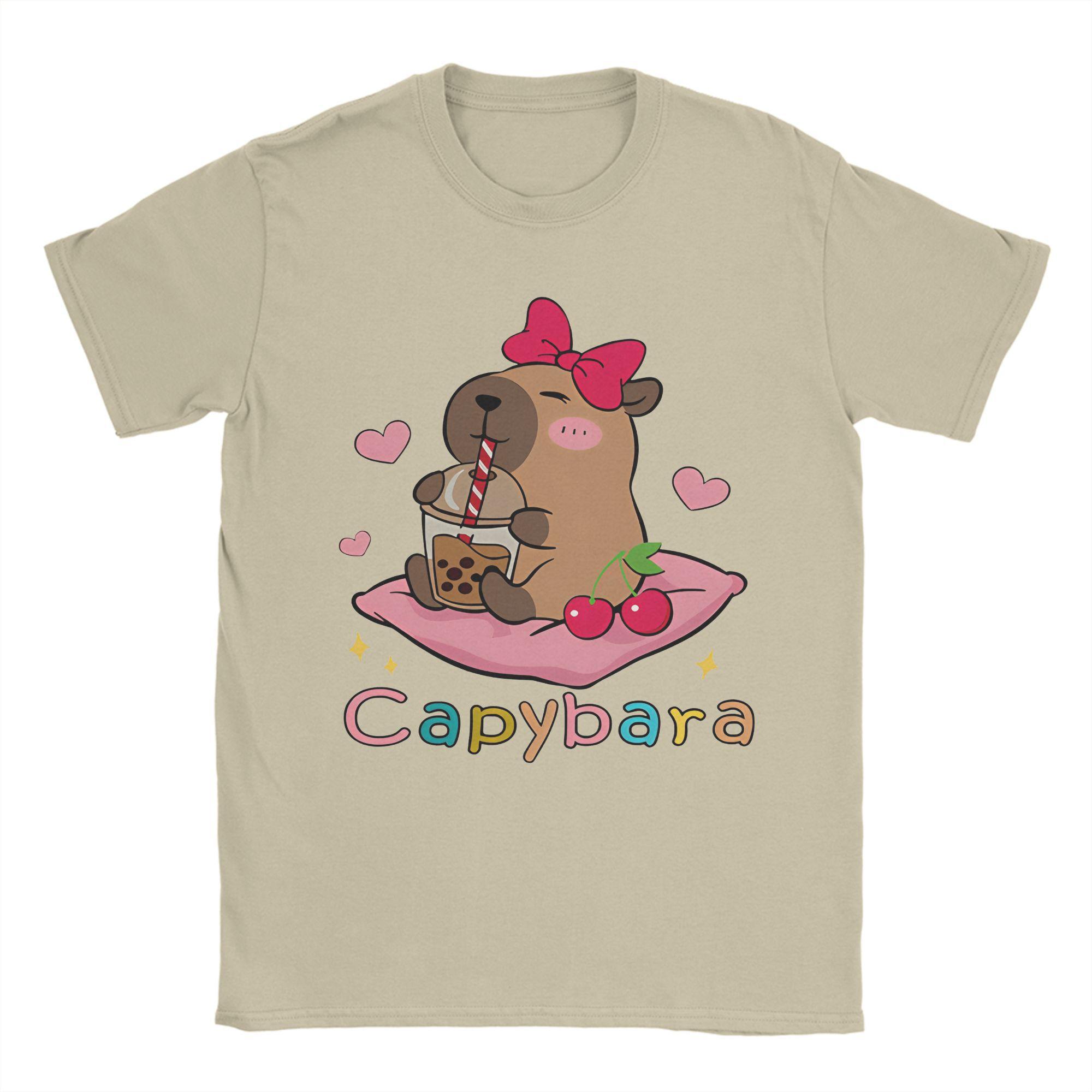 

Capybara Halloween T-Shirts for Men Vintage Cotton Tee Shirt Round Collar Short Sleeve T Shirt Summer Clothing S