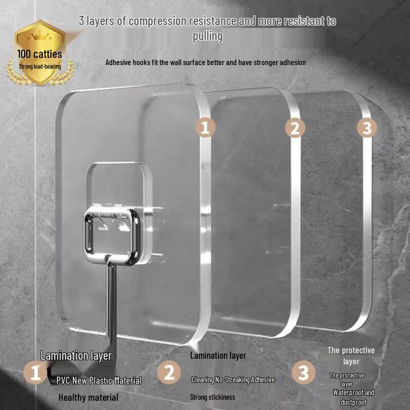 No-Drill Heavy-Duty Transparent Adhesive Wall Hooks