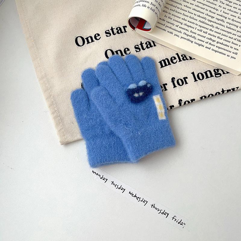Winter Kids Knitted Gloves Cute Cartoon Baby Mittens Solid Color Woolen Children Five Finger Gloves 1-3year Toddler Hand Warmer
