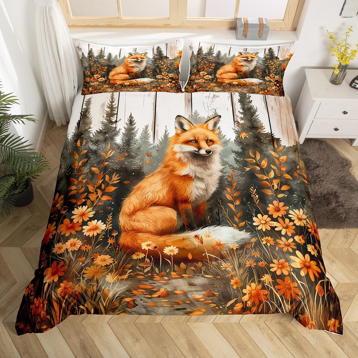 

Fox Jungle Soft Duvet Cover Quen King-Sized Dimensionsd Dimensions Wildlife Beding Set for Children Kids Young Boys Tens Country Fal Lpluscape 100*200cm Single