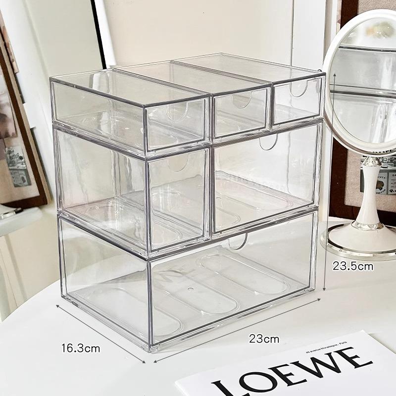Acrylic Transparent Desktop Cosmetic Organizer Bathroom Jar Makeup Storage Box Set Drawer Large Dust-proof Cotton Swab Organizer