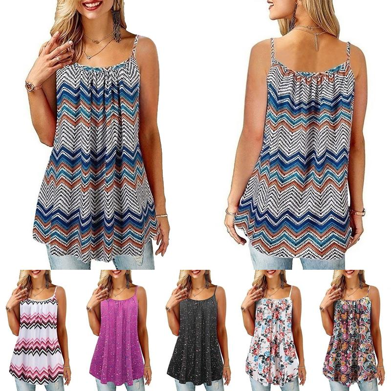 

Женская блузка в богемном стиле с принтом, жилет без рукавов, майки, свободные пляжные повседневные летние бохо в стиле бохо, большие размеры