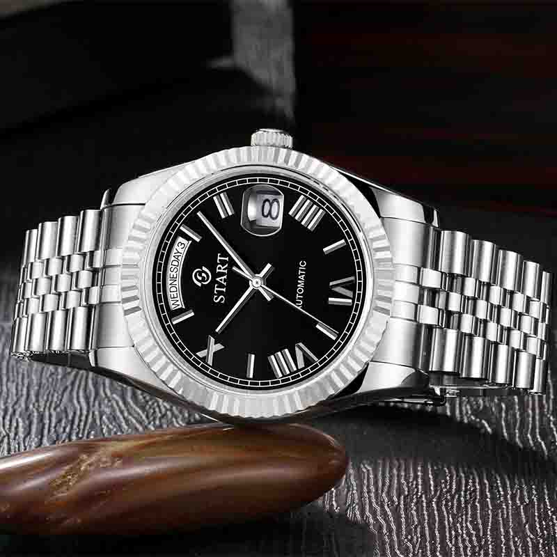 Start Ceas Bărbați Impermeabil Ceas Mecanic Automatic Cadran Numeral Roman Ceas Metal Data Funcție Săptămâna