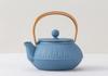 Iwachu Teapot, Type 5, Chrysanthemum Design, Silver/Sky Blue, 0.65L, Enameled Interior, Nanbu Ironware, 44350