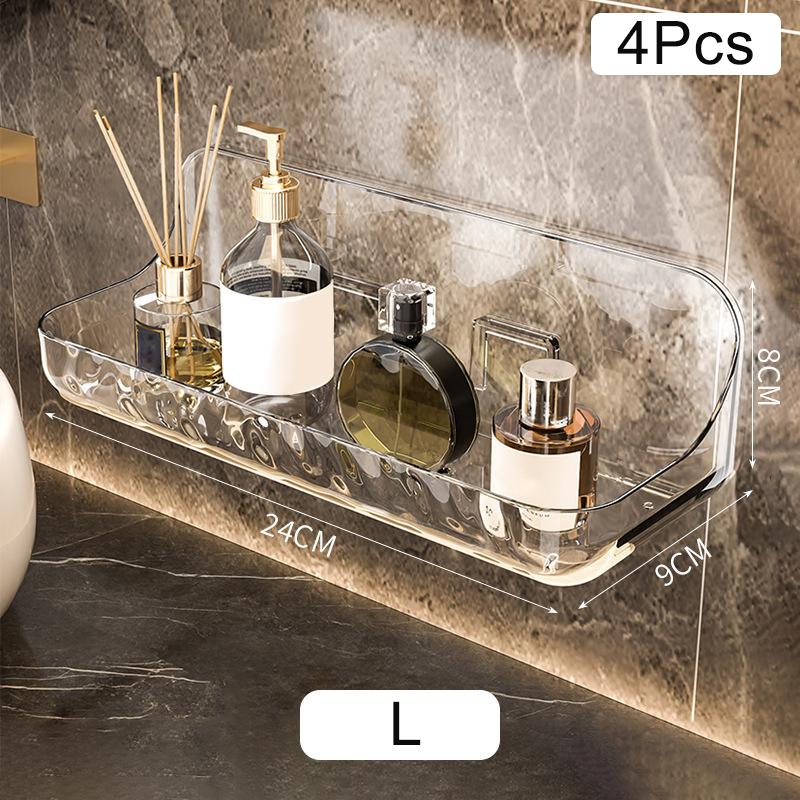 

Органайзер для макияжа в ванной комнате, кухонная полка без сверления, аксессуары для полок для ванной комнаты, настенная стойка для хранения шампуня и душа L
