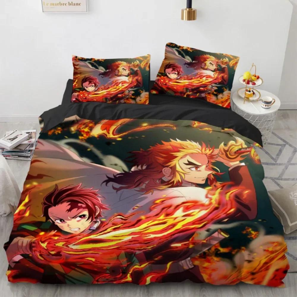 New Twin Single Queen King Full Size Duvet Cover Kamado Nezuko Bedding Sets Anime Demon Slayer Bedspread For Teens Girls Fas