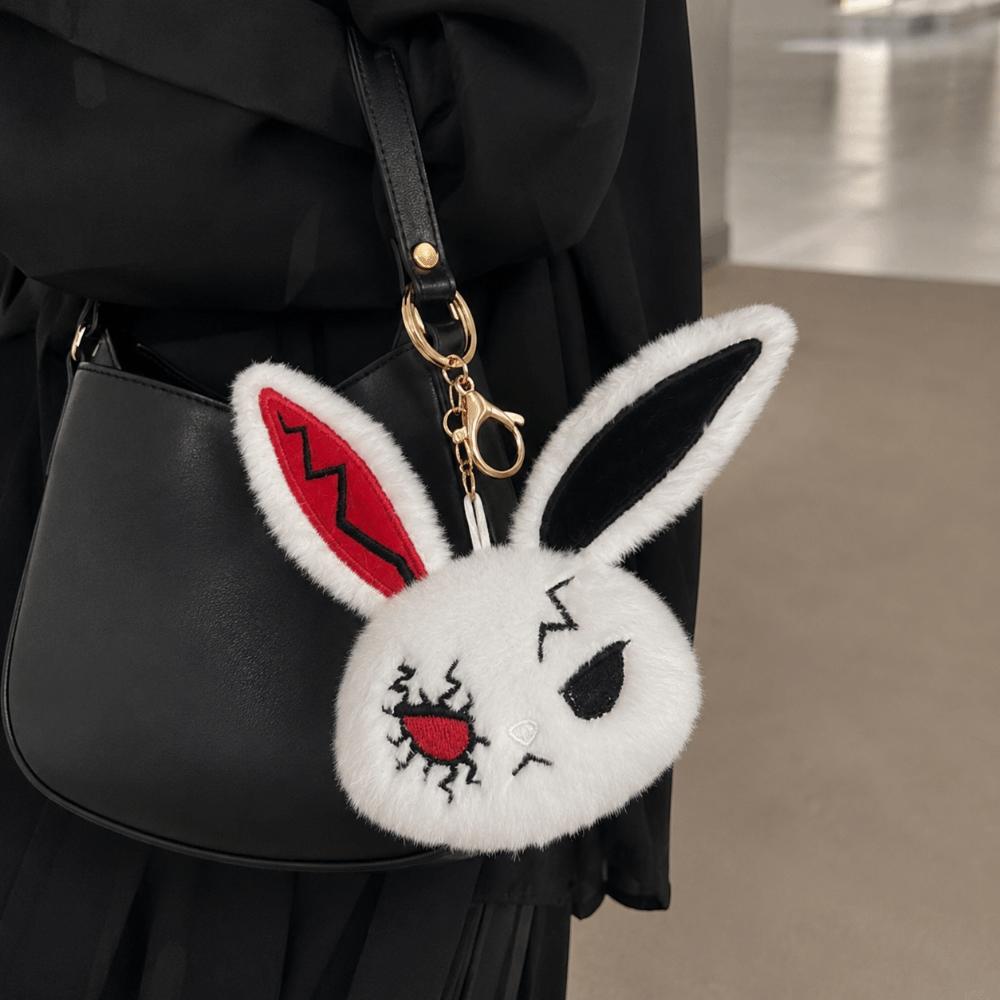 Dark Style Plush Rabbit Keyring Animal Wounded Rabbit Keychain Fluffy Backpack Pendant Daily Use