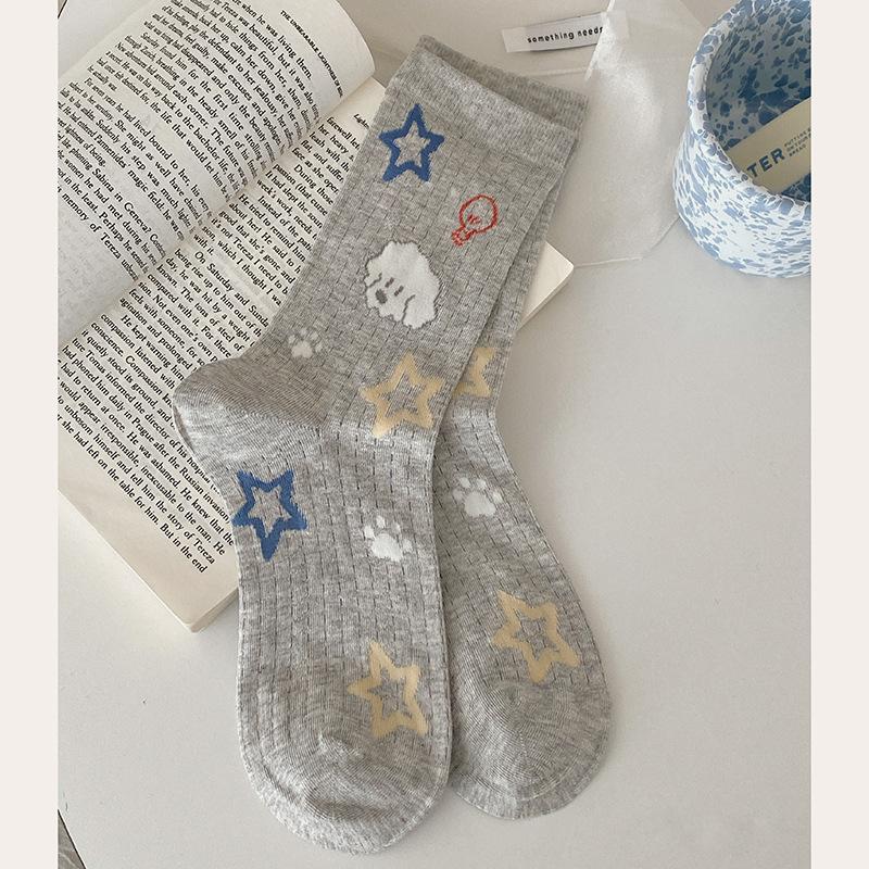 Female Summer Thin Mesh Breathable Preppy Cartoon Tube Cotton Socks
