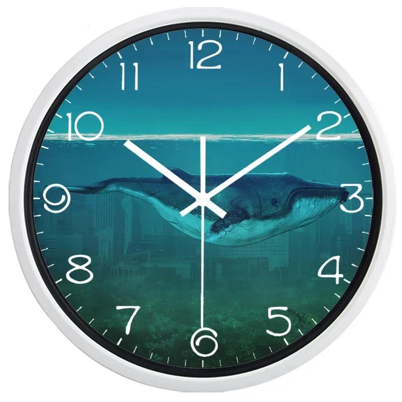 Whale And City Under The Sea Creative Design Wall Clock Environmental Protection Clock J4O2Y5