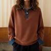 Pull Pull à Manches Longues Patchwork en Jean et Tricot Color Block Automne/Hiver Européen & Américain pour Femmes
