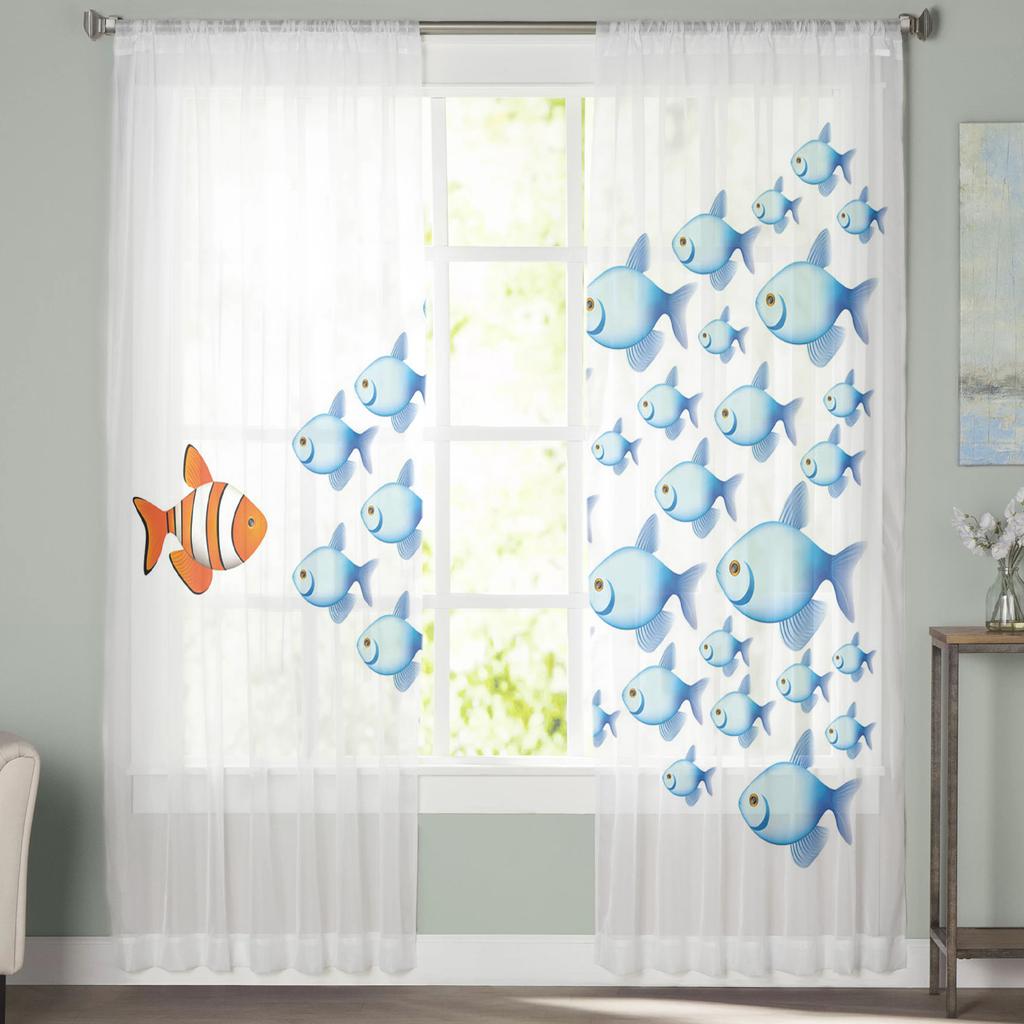 Carp Animal Fish Geometric Tulle Curtains For Living Room Sheer Curtain Bedroom Voile Decorative Window Treatments
