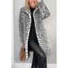 Cappotto da donna con revers, monopetto, stampa leopardata, finta pelliccia, lunghezza media