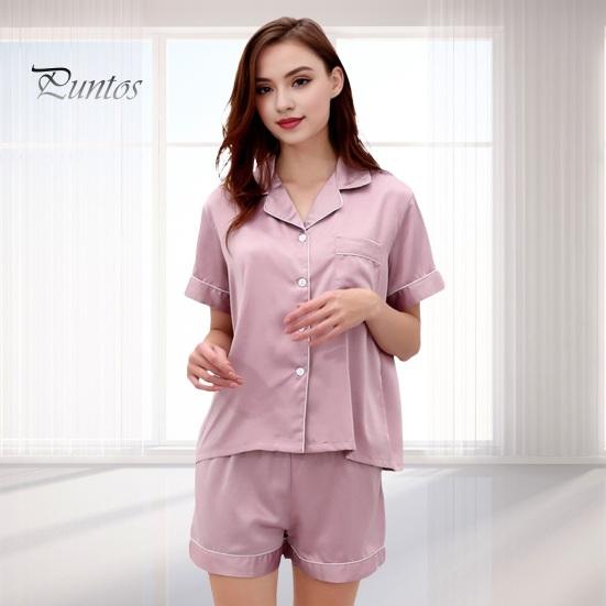 

Женский летний пижамный комплект из 2 шт./компл., блузка с короткими рукавами и отложным воротником из искусственного шелка, шорты с эластичной резинкой на талии, женская одежда для дома, комплект одежды для сна, рубашка для дома M зелёный