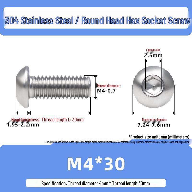 304 Stainless Steel Mushroom Head Hexagon Screw M2-M6